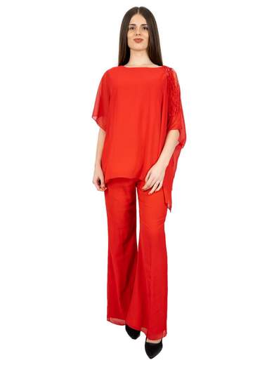 Sologioie Curvy Completo curvy elegante donna in chiffon con casacca asimmetrica e pantalone 5C7490S5655