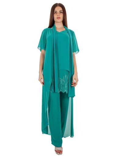 Bianca Brandi Curvy Completo Elegante Donna da Cerimonia in Chiffon con Strass e Stola 28303M