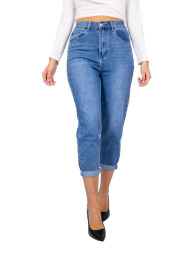 Jeans boyfriend crop donna chiari con elastico in vita