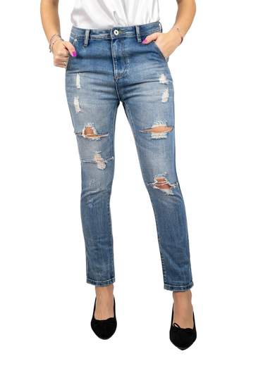 STRABELLO Jeans Boyfriend Strappati Donna Baggy Cavallo Basso Chiari