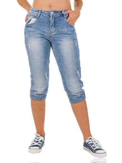FARFALLINA Jeans pinocchietto donna estivo corto delave