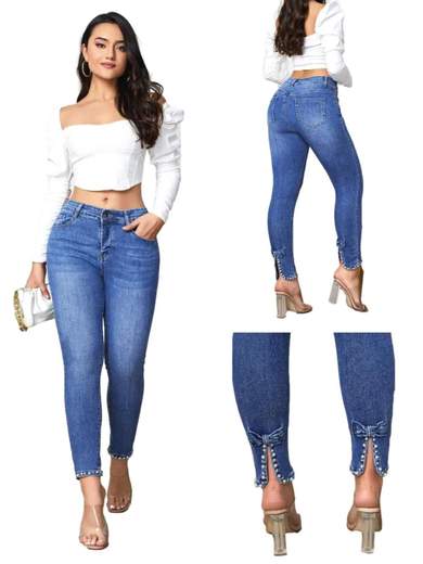 Jeans taglie forti elasticizzati con strass slim fit curvy