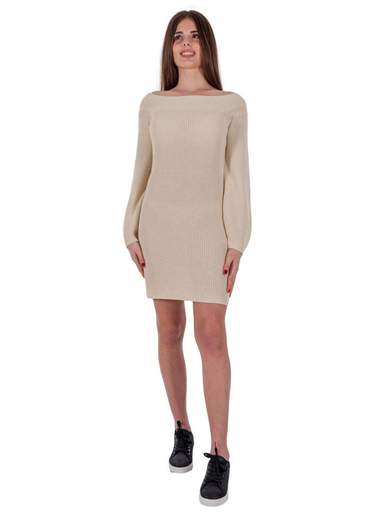 RINASCIMENTO Maxi Maglia Vestito In Cotone A Coste Con Maniche A Palloncino