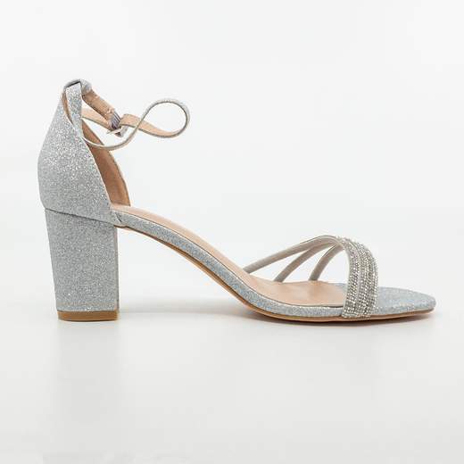 glitter sandali con tacco largo tacco doppio argento Scarpe da Cerimonia Donna Sandali Bianchi con Strass e Tacco Largo