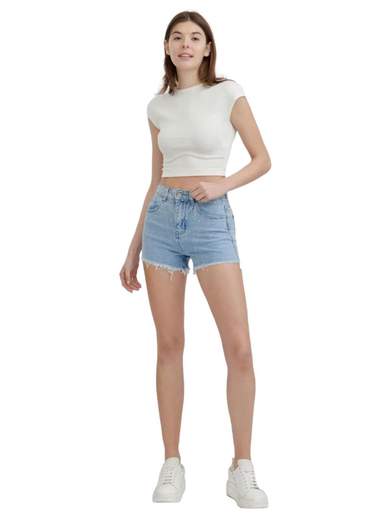 AD'ORO JEANS Shorts in denim da ragazza con strass e frange T083
