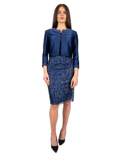 ROMEO GIGLI Tailleur cerimonia donna Blu con tubino in pizzo e giacca in raso R643