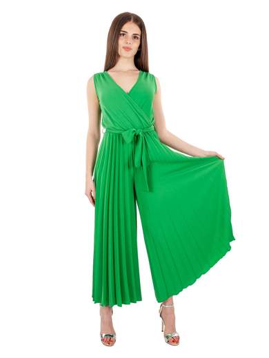 CARMEN Tuta Elegante Jumpsuit Intera Donna Pantalone Palazzo Plisse