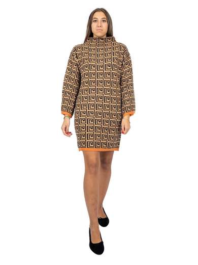 BLUE JOINT Abito In Maglia Donna Invernale Con Stampa Greca Casual