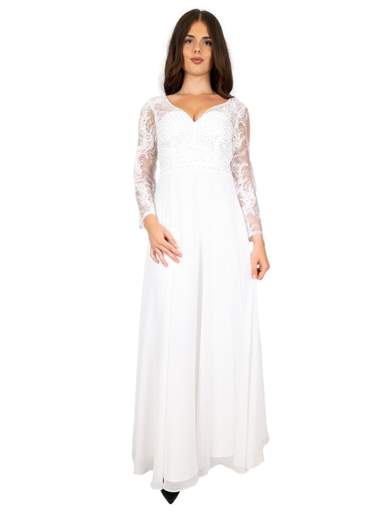 STRABELLO CERIMONIA Vestito Lungo Cerimonia Con Maniche Lunghe In Pizzo E Strass