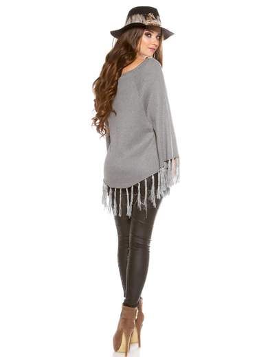 KOUCLA Poncho A Maglia Donna Coste Con Maniche Pipistrello Frange