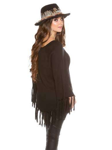 KOUCLA Poncho A Maglia Donna Coste Con Maniche Pipistrello Frange