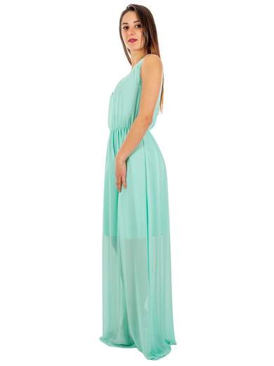 Abito lungo elegante cerimonia in chiffon con collana