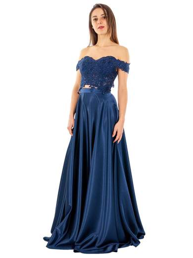 STRABELLO CERIMONIA Vestito Da Cerimonia Elegante Con Top Scollo Omerale E Gonna In Raso