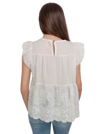 STRABELLO Blusa Donna Manica Corta Estiva In Cotone Con Ricami