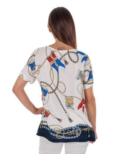 CARMEN Blusa Elegante Estiva Donna Fantasia Lunga Scollo A Barca