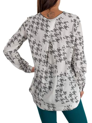 CARMEN Blusa Elegante Bianca Donna Fantasia Manica Lunga