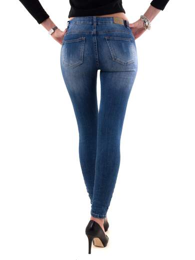 STRABELLO Jeans Skinny Donna Stretto A Vita Bassa Con Strass Elasticizzati