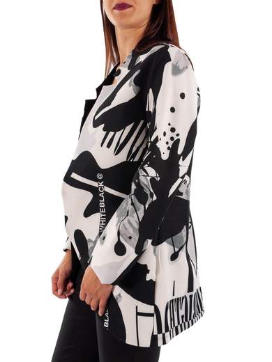 Giacca lunga donna a fantasia bicolore in tessuto tecnico