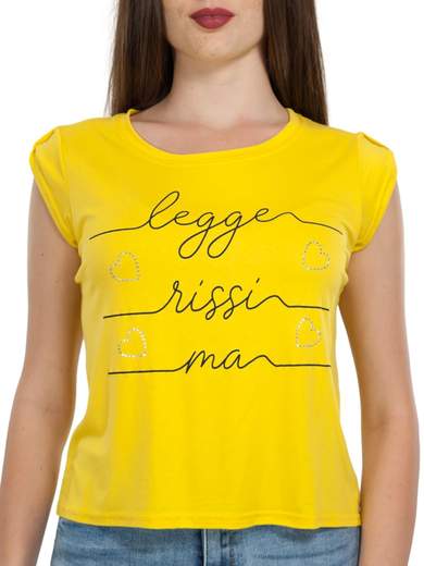 T-shirt Donna Corta in Viscosa con Scritta Manica Corta