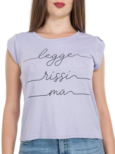 T-shirt Donna Corta in Viscosa con Scritta Manica Corta