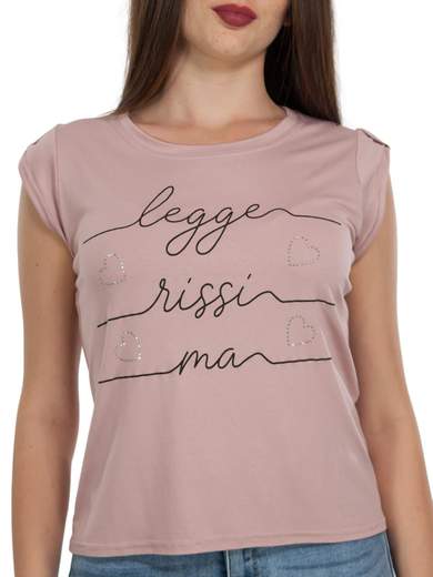 T-shirt Donna Corta in Viscosa con Scritta Manica Corta