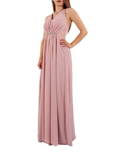 STRABELLO CERIMONIA Abito lungo da cerimonia con strass e schiena incrociata Stile impero 3922-SLIM