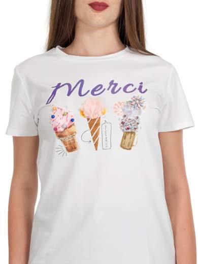 T Shirt Con Stampa Donna Cotone Maniche Corte Gelati J2221