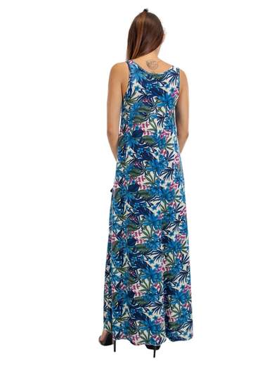 CARMEN Vestito Donna Estivo Lungo A Fiori Svasato Senza Maniche