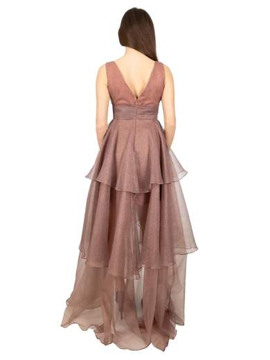 BIANCA BRANDI Abito da cerimonia in organza glitterata corto davanti e lungo dietro con stola 28650