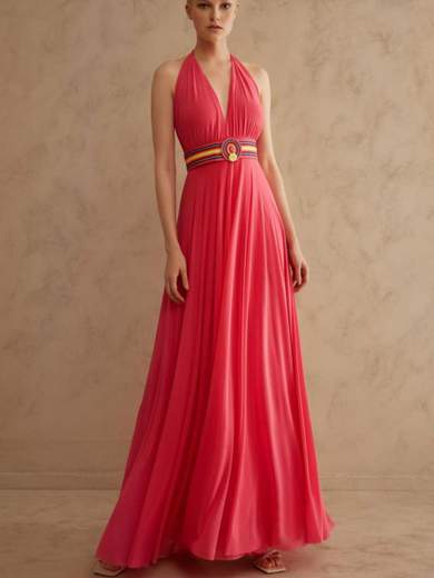 TWINS Abito Cerimonia Lungo Stile Impero Donna Estivo Scollo A V