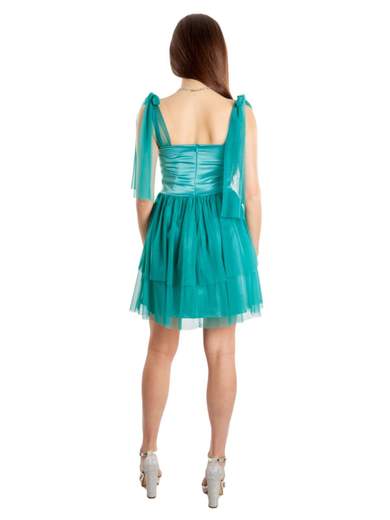 Abito corto elegante da cerimonia in tulle e raso Made in Italy