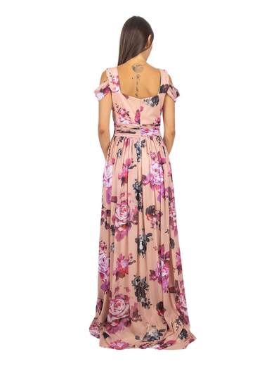 Abito da cerimonia lungo elegante floreale con scollo a cuore