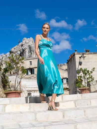 SISTE'S Vestito Lungo Elegante Cerimonia Donna Stile Impero Svasato