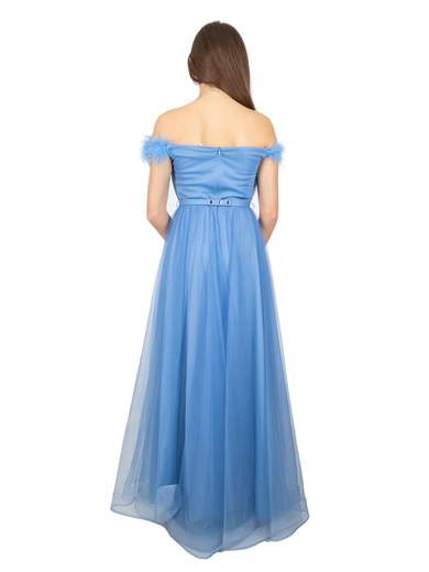 BIANCA BRANDI Abito lungo da cerimonia stile impero in tulle con piume e cintura 28538