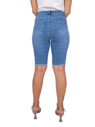 MISS & QUEEN Bermuda Jeans Donna Femminile Al Ginocchio Con Risvolto
