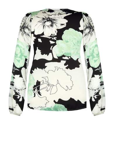 KITANA Blusa Elegante Taglie Comode Con Volant Donna Manica Lunga