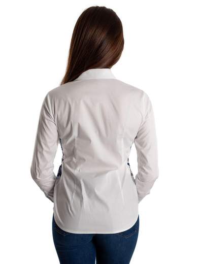 CARMEN Camicia Elegante Donna Maniche Lunghe Cotone Oxford Paillettes