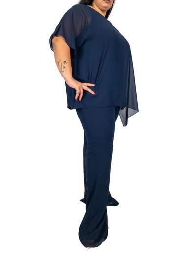 Sologioie Curvy Completo curvy elegante donna in chiffon con casacca asimmetrica e pantalone 5C7490S5655
