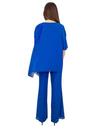 Sologioie Curvy Completo curvy elegante donna in chiffon con casacca asimmetrica e pantalone 5C7490S5655