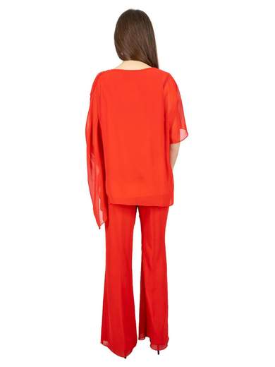 Sologioie Curvy Completo curvy elegante donna in chiffon con casacca asimmetrica e pantalone 5C7490S5655