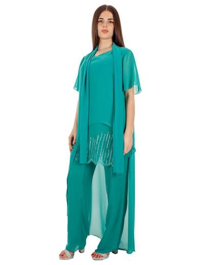 Bianca Brandi Curvy Completo Elegante Donna da Cerimonia in Chiffon con Strass e Stola 28303M