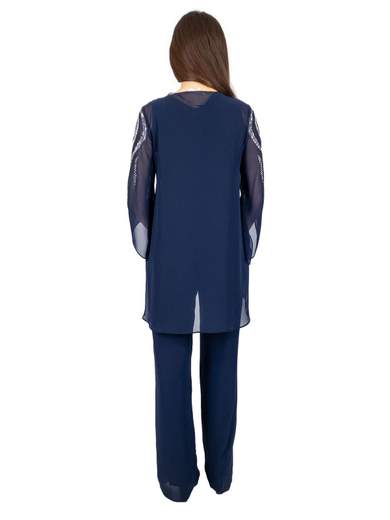 Bianca Brandi Curvy Completo elegante blu donna per cerimonia con casacca e pantalone 28792M