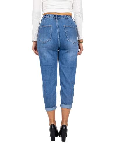 Jeans boyfriend crop donna chiari con elastico in vita