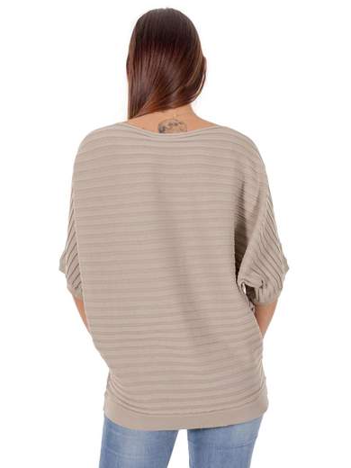 STRABELLO Maxi Maglia A Coste Scollo Barchetta Donna Maniche Tre Quarti