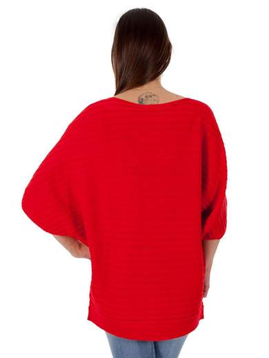 STRABELLO Maxi Maglia A Coste Scollo Barchetta Donna Maniche Tre Quarti