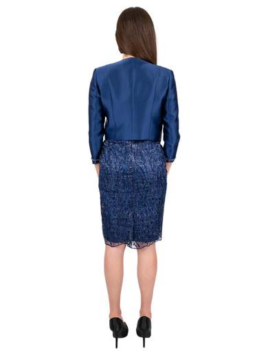 ROMEO GIGLI Tailleur cerimonia donna Blu con tubino in pizzo e giacca in raso R643