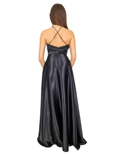 STRABELLO CERIMONIA Vestito Lungo Elegante Da Sera Online Nero In Raso Svasato