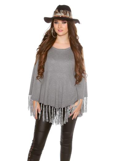 KOUCLA Poncho A Maglia Donna Coste Con Maniche Pipistrello Frange