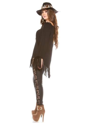 KOUCLA Poncho A Maglia Donna Coste Con Maniche Pipistrello Frange