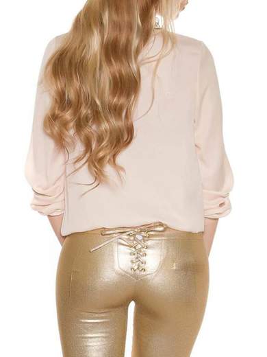 KOUCLA Camicetta Elegante Maniche Lunghe Scollo a V con Laccio 0000T9418